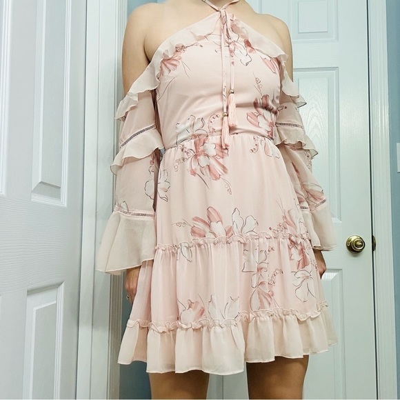Two Sisters Dress Mini Pink Ruffle Floral Dainty Coquette Long Sleeve Small - Picture 2 of 7